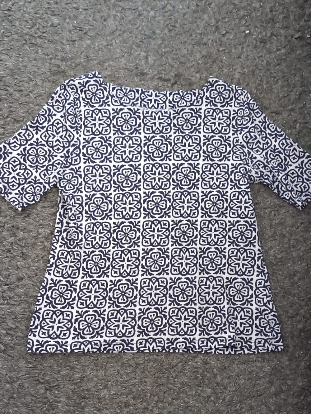 Talbots Navy and White Patterned Short Sleeve Top